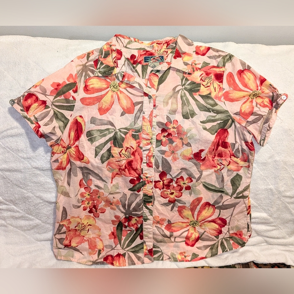 Vintage La Cabana Pink Floral Notched Collar Button Down Shirt
